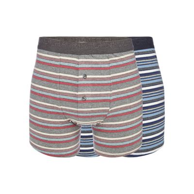 Big and tall pack of two blue and red striped print button boxers